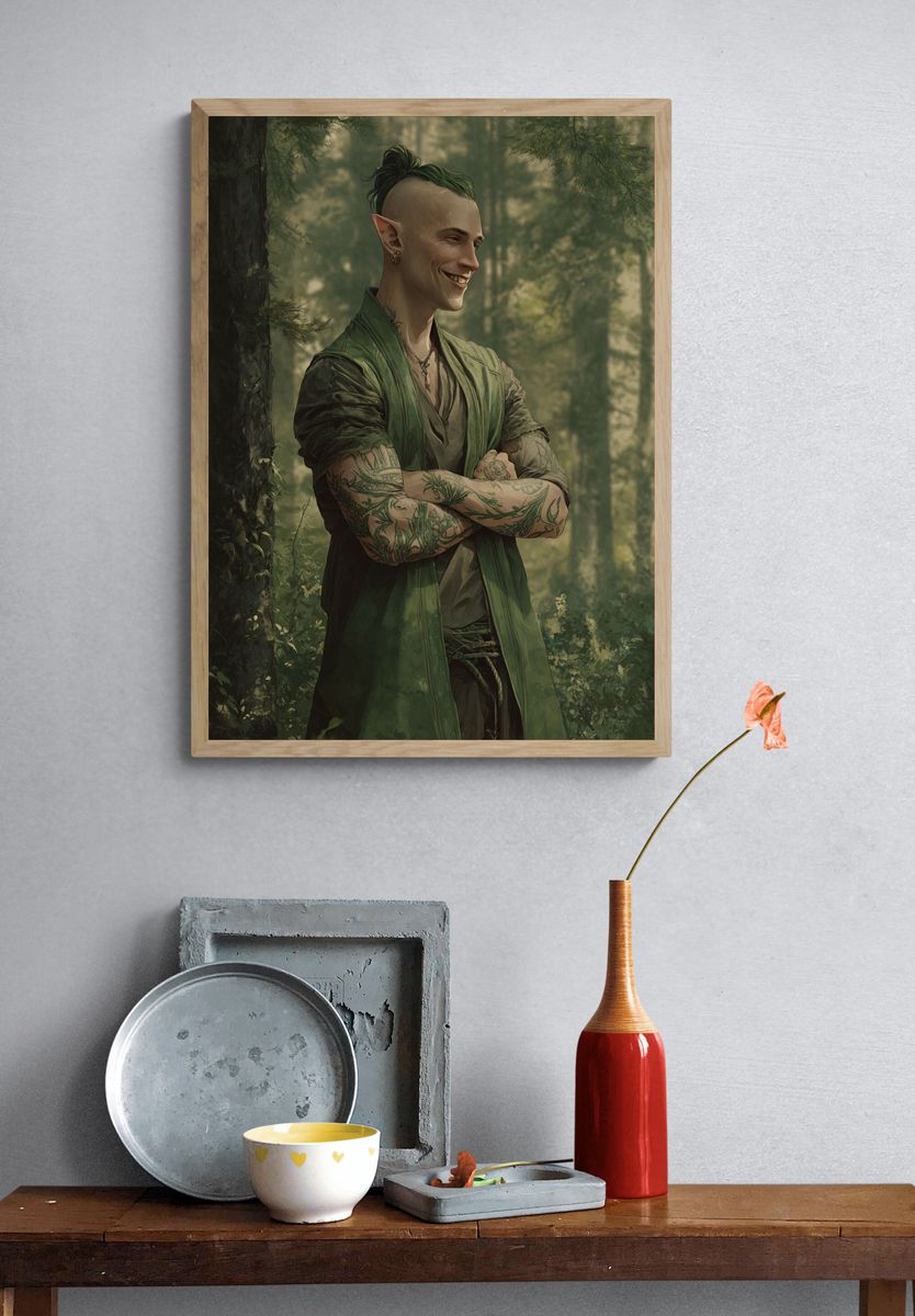 Forest Elf Portrait Illustration Poster. — room view 3