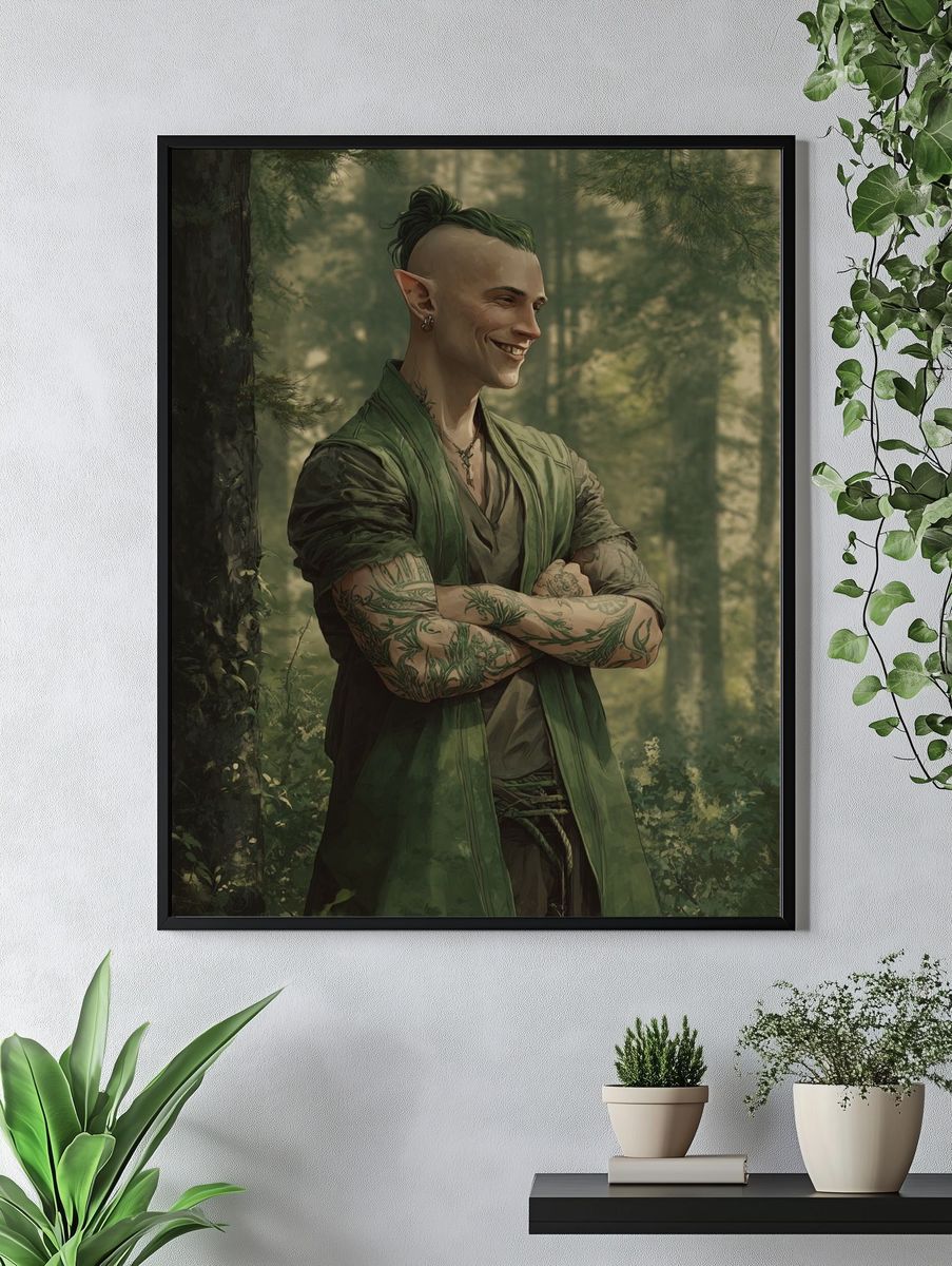 Forest Elf Portrait Illustration Poster. — room view 4