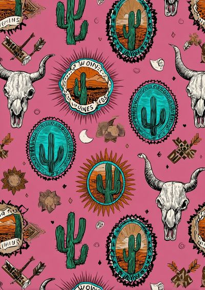 Desert Cactus Skull Pattern Print. poster print