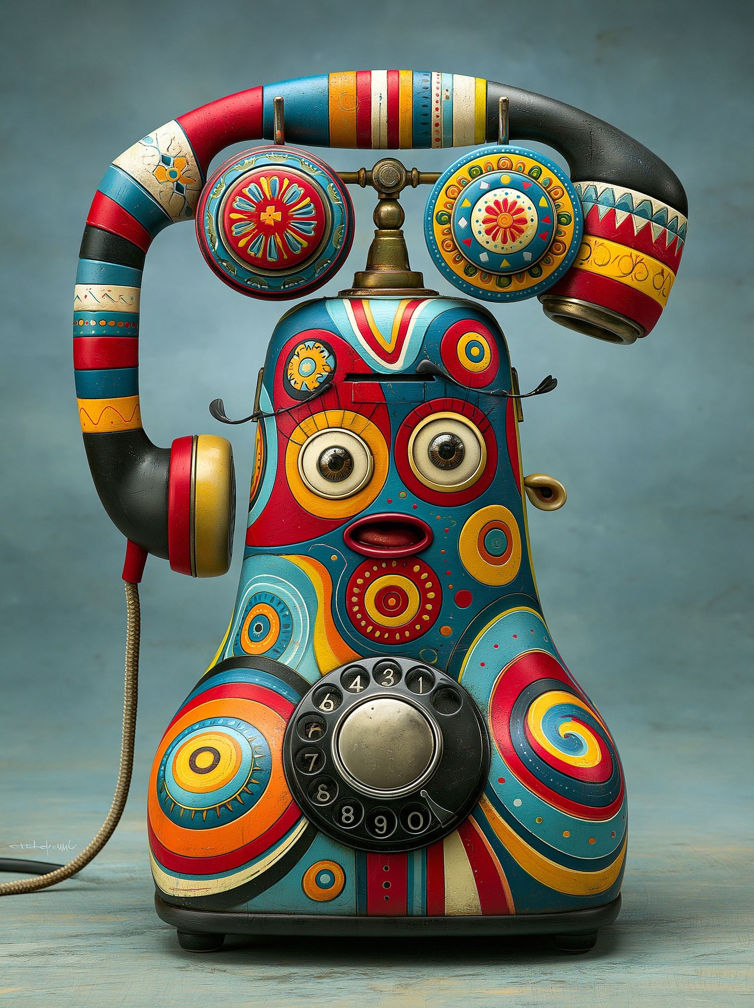 Colorful Retro Telephone Illustration Poster. poster — illustration art