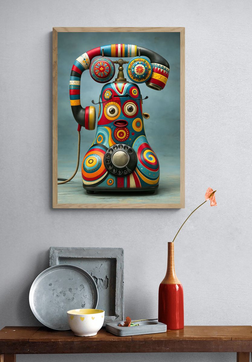 Colorful Retro Telephone Illustration Poster. — room view 3