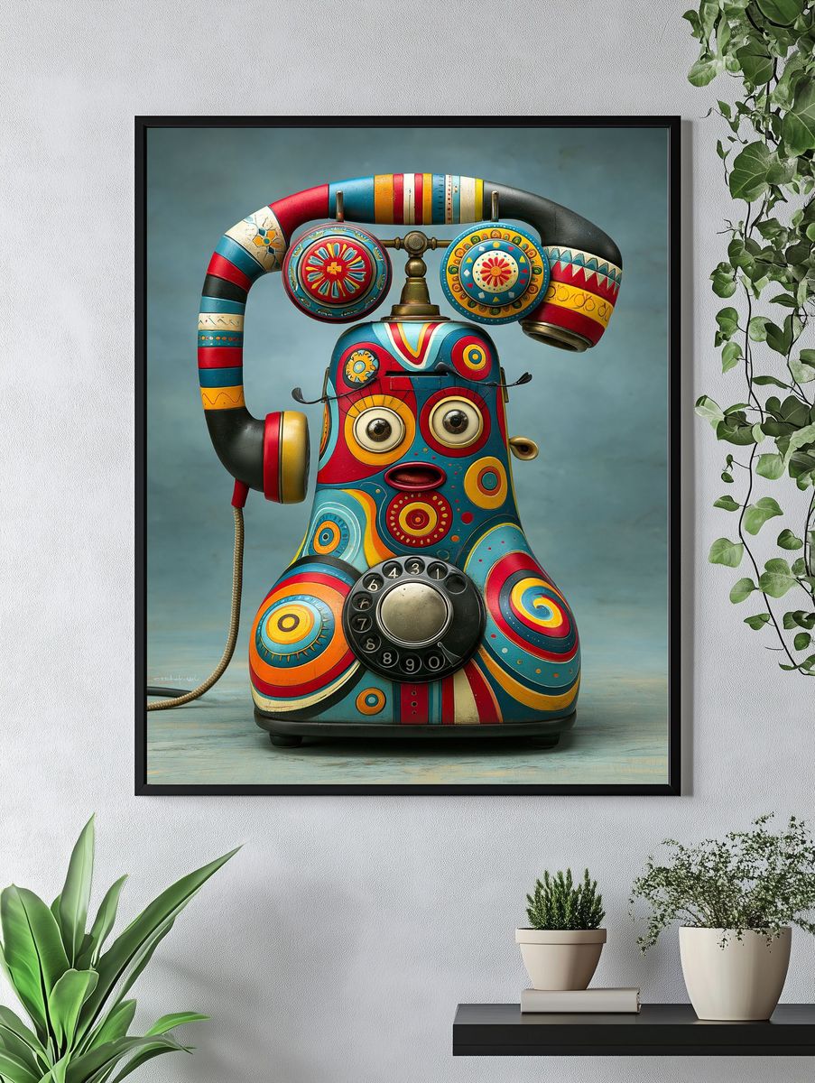 Colorful Retro Telephone Illustration Poster. — room view 4