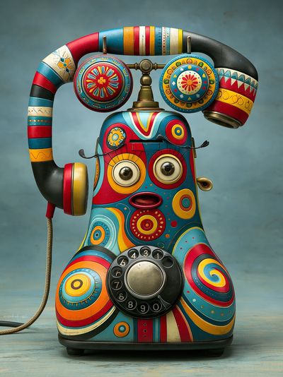 Colorful Retro Telephone Illustration Poster. poster print