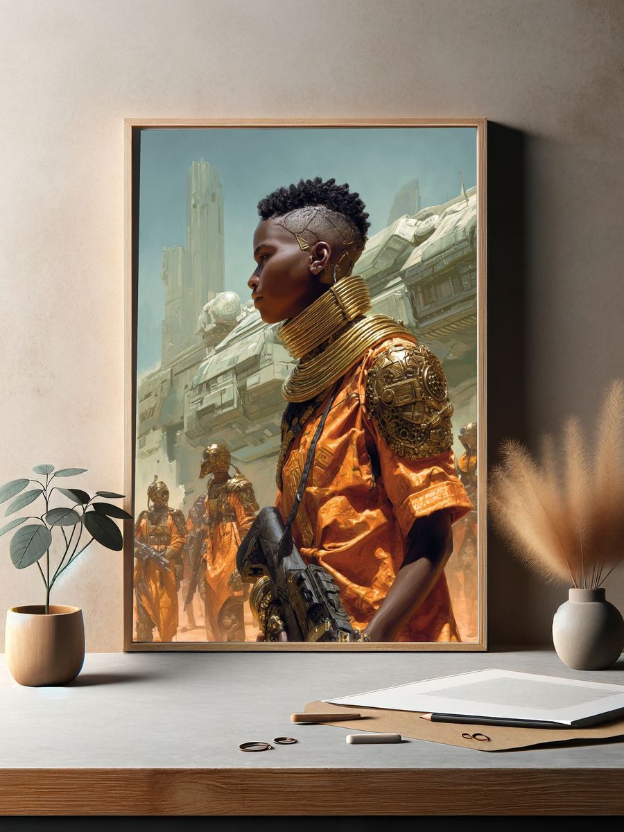 Futurist Warrior Portrait Print. — room view 2