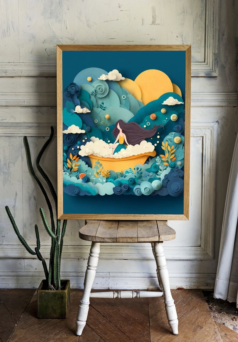 Dreamy Paper Landscape Illustration Poster. — room view 1