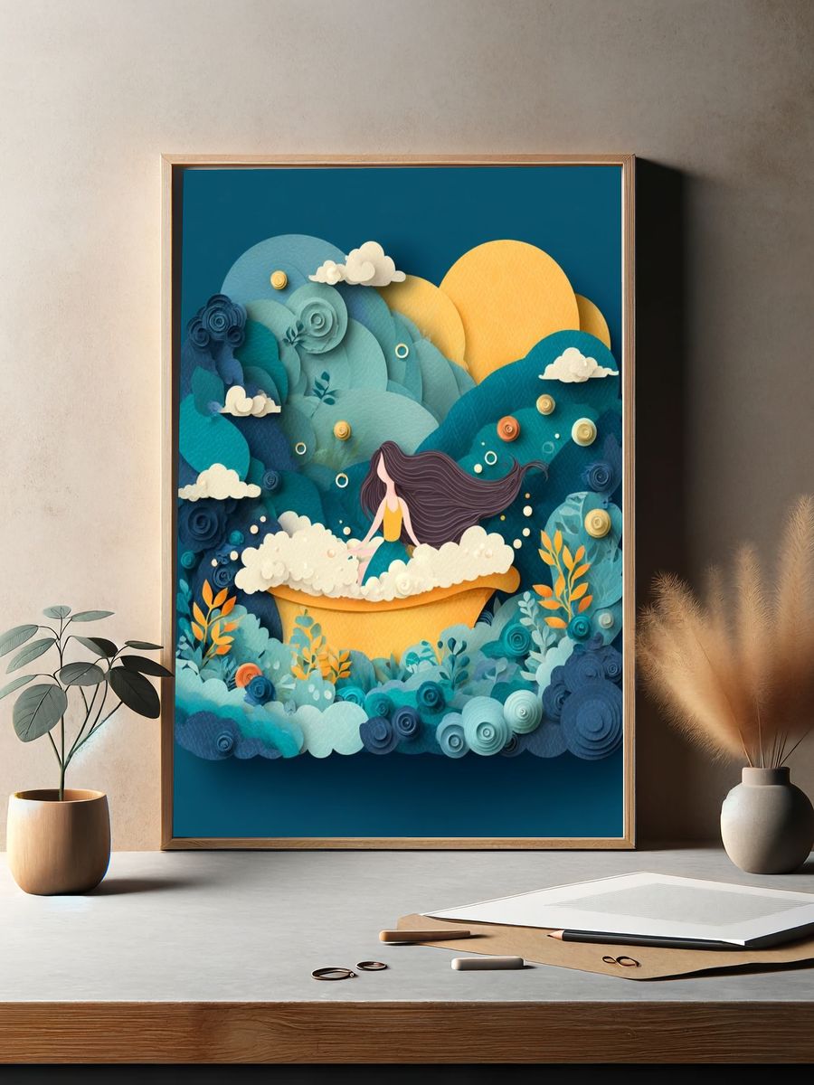 Dreamy Paper Landscape Illustration Poster. — room view 2
