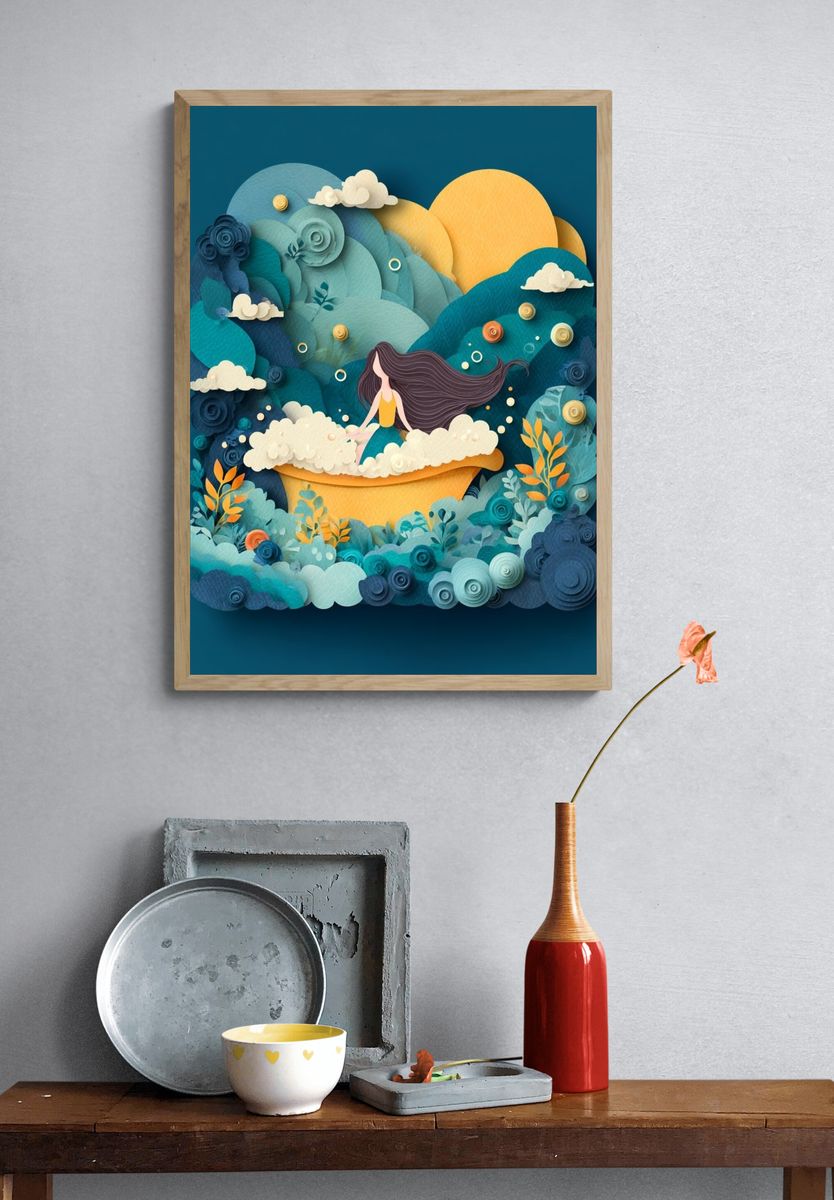 Dreamy Paper Landscape Illustration Poster. — room view 3