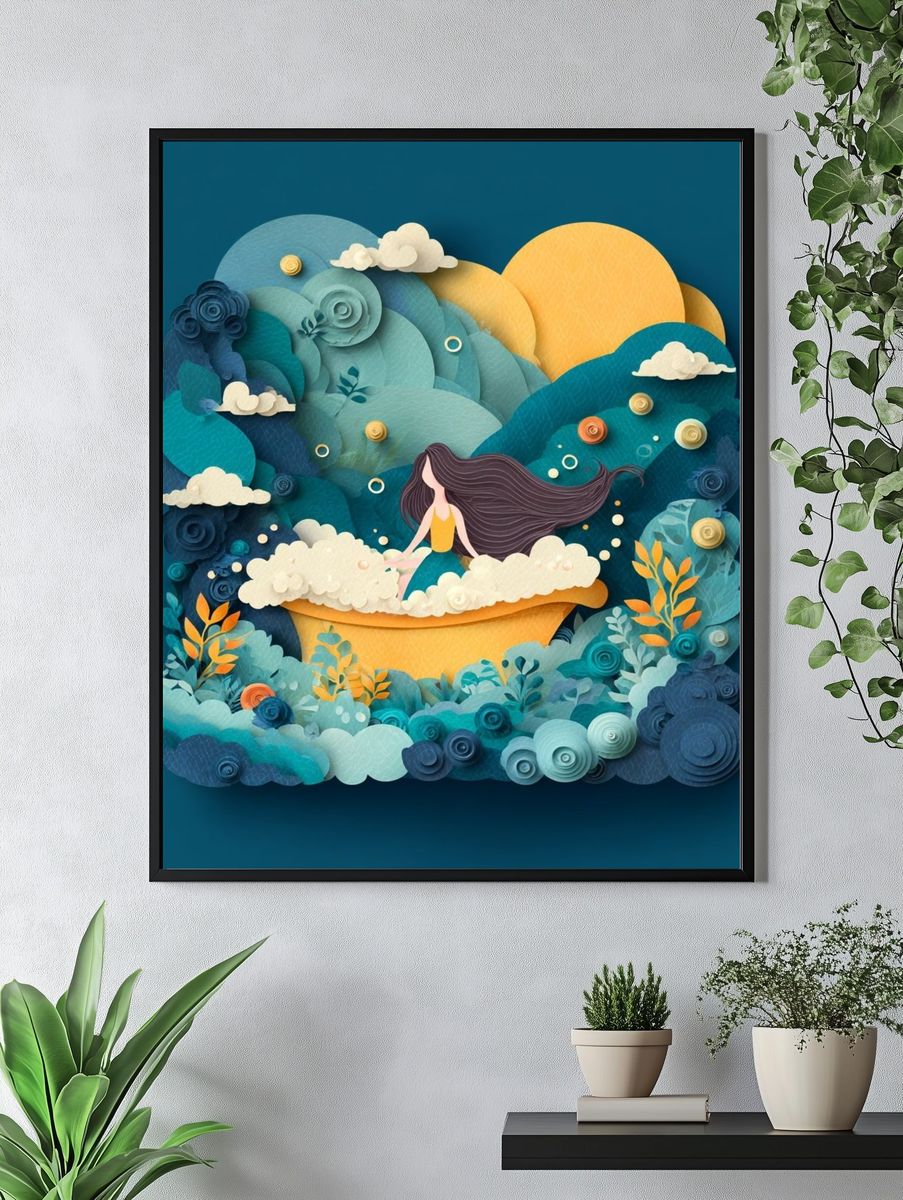 Dreamy Paper Landscape Illustration Poster. — room view 4