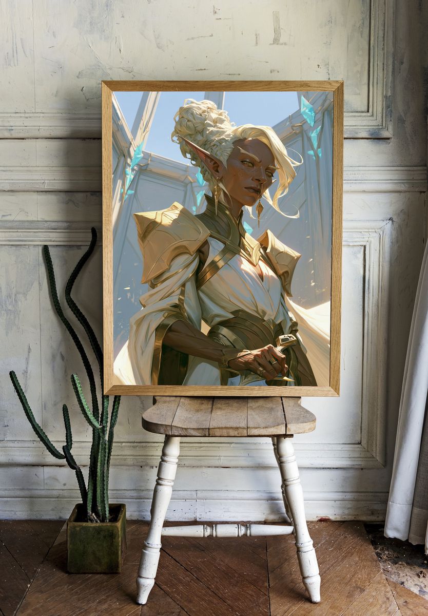 Elf Warrior Portrait Print. — room view 1