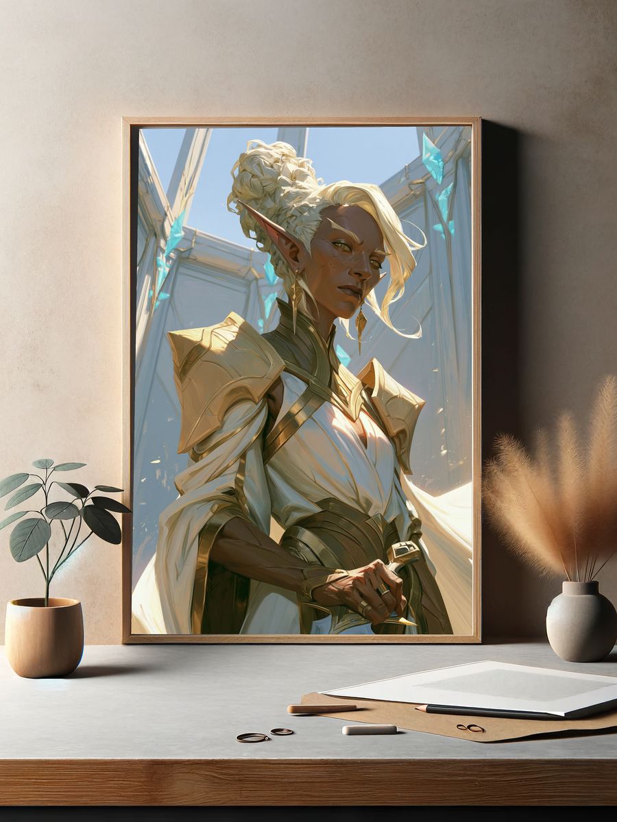 Elf Warrior Portrait Print. — room view 2