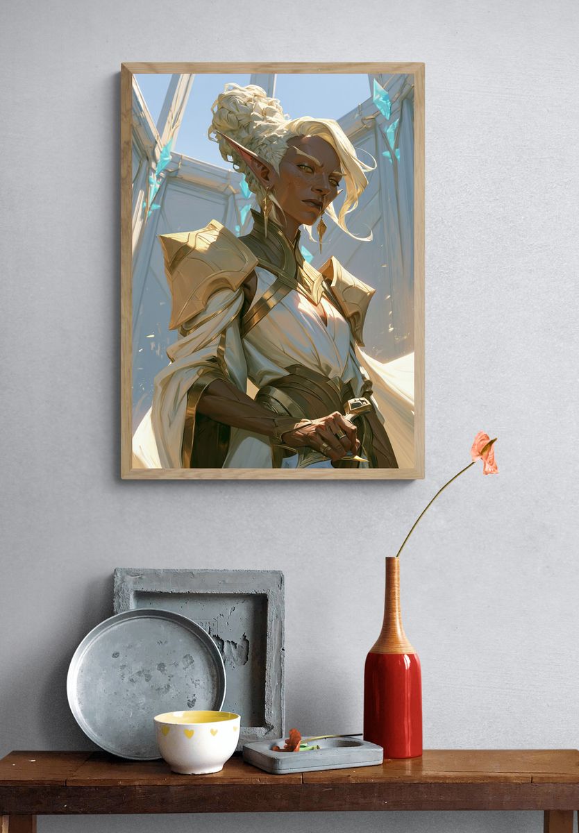 Elf Warrior Portrait Print. — room view 3