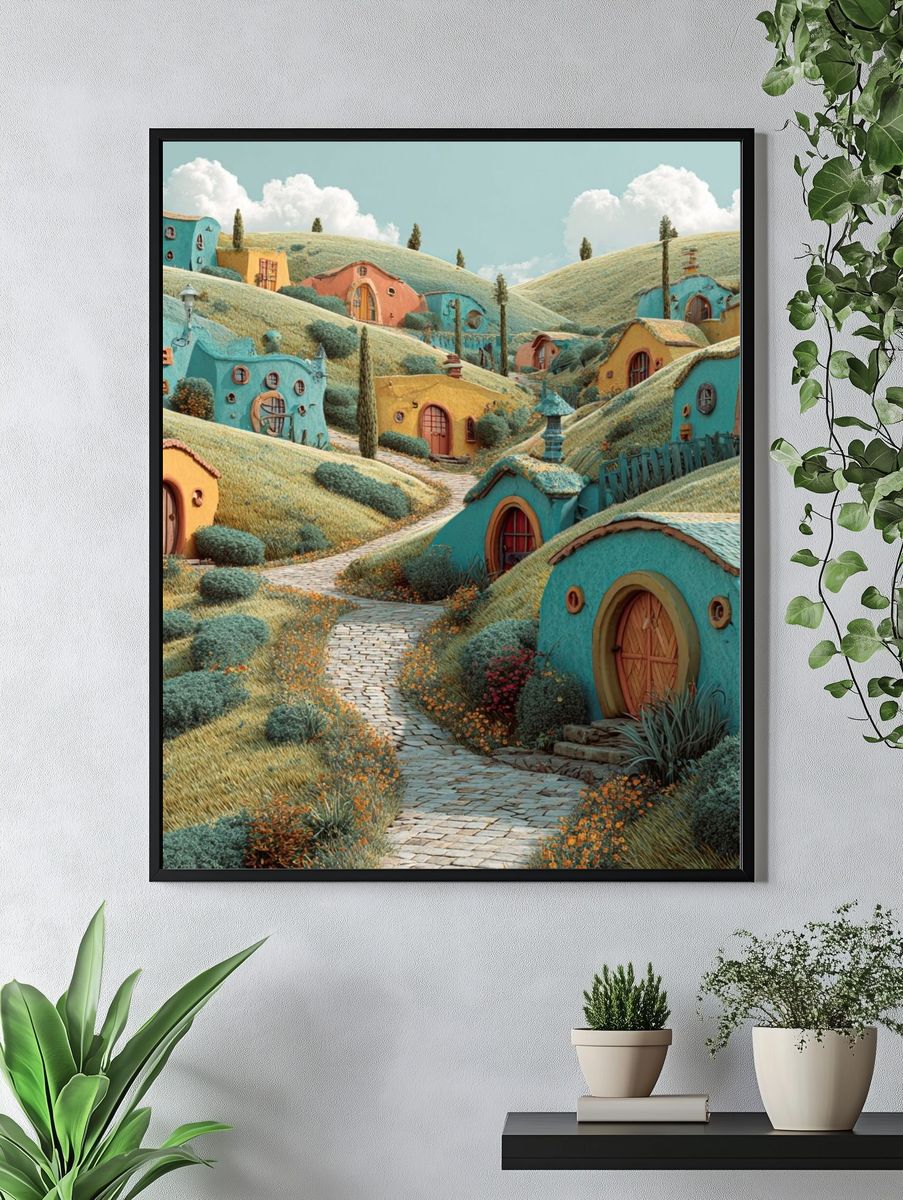 Whimsical Hillside Village Poster. — room view 4