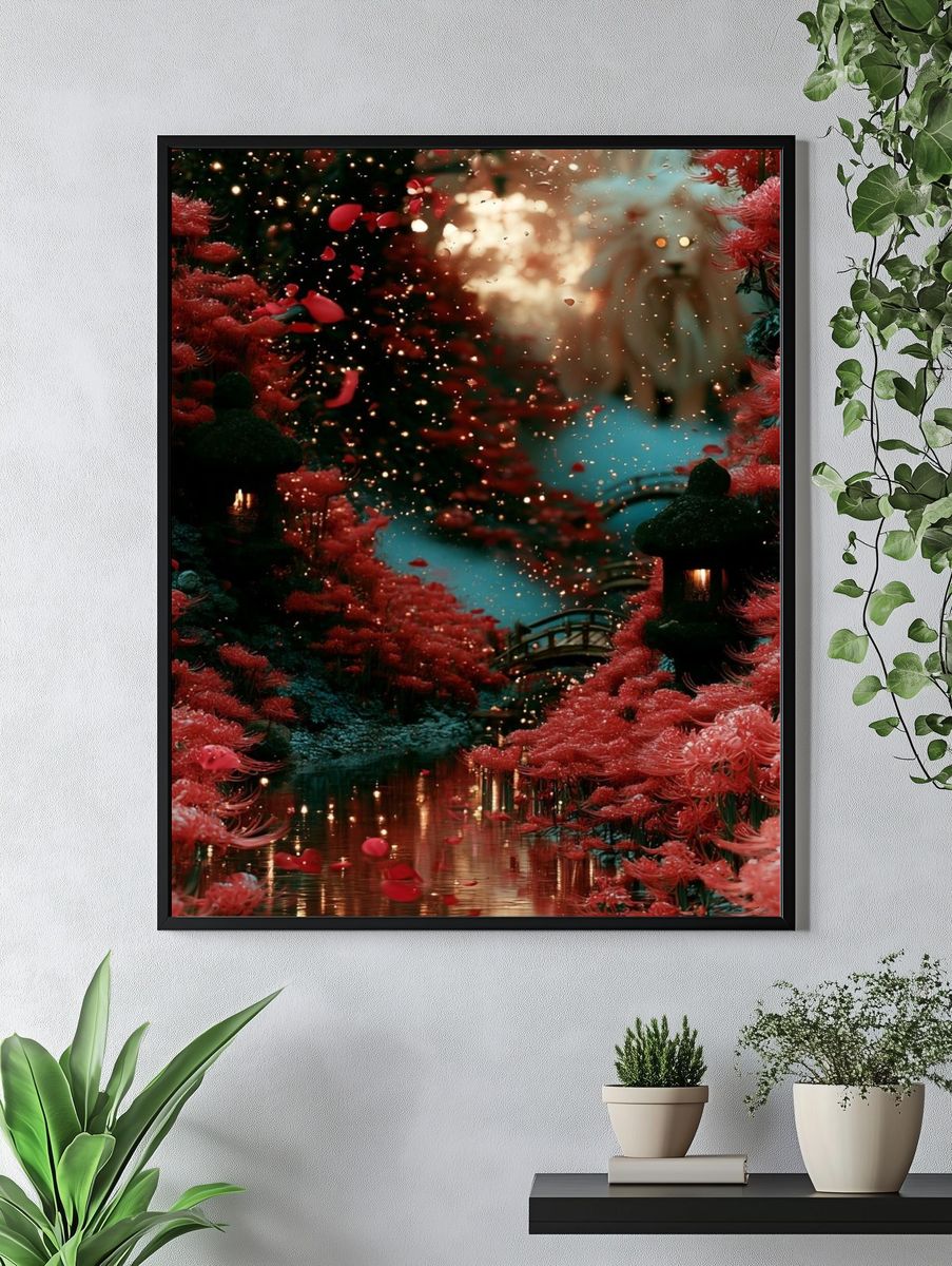 Crimson Blossom Garden Print. — room view 4