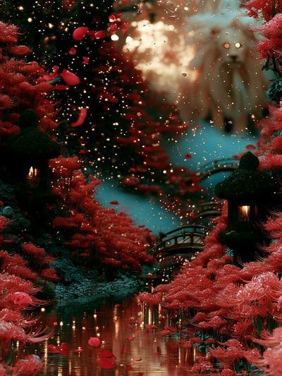 Crimson Blossom Garden Print. poster print