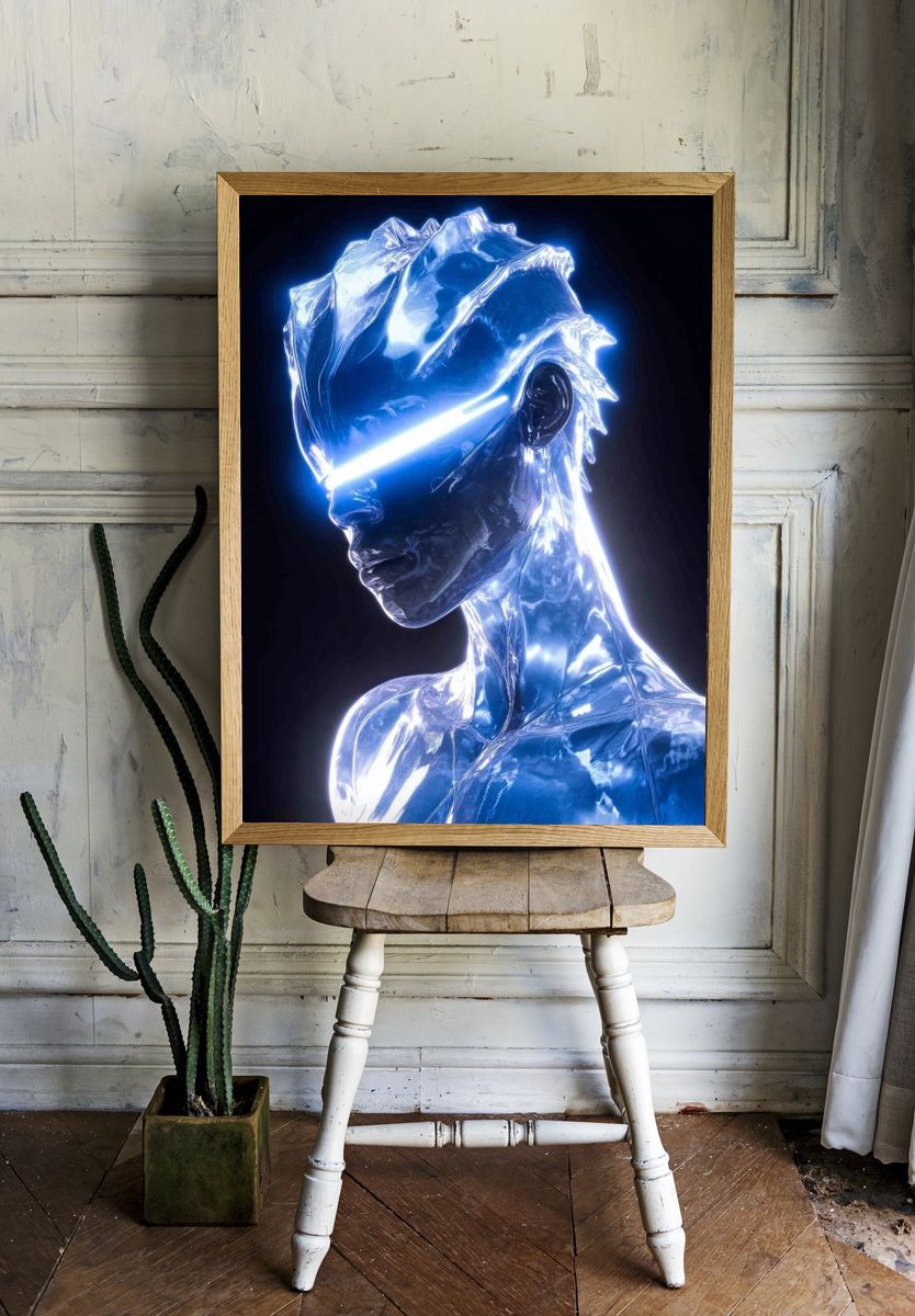 Neon Chrome Figure Illustration Poster. — room view 1