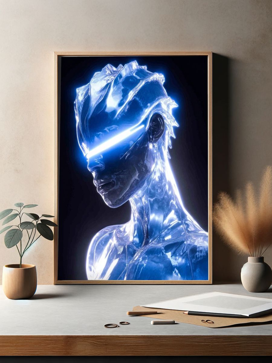 Neon Chrome Figure Illustration Poster. — room view 2