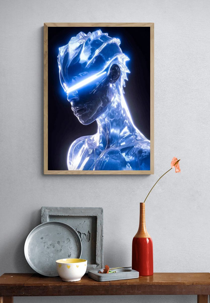 Neon Chrome Figure Illustration Poster. — room view 3