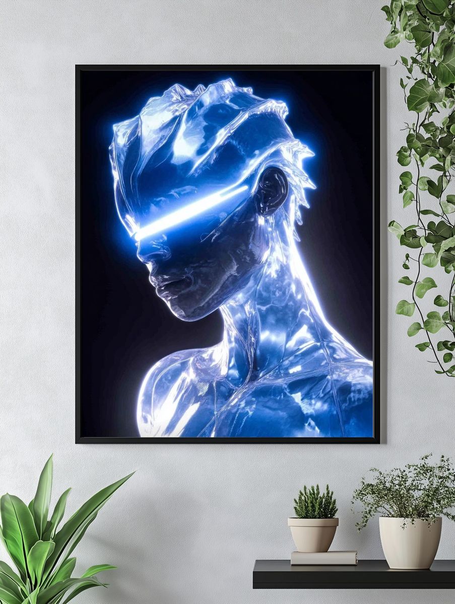 Neon Chrome Figure Illustration Poster. — room view 4