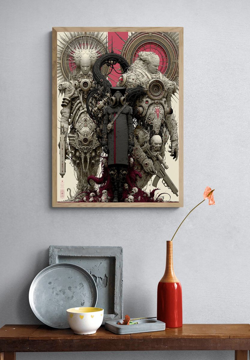 Surreal Cyberpunk Guardians Print. — room view 3
