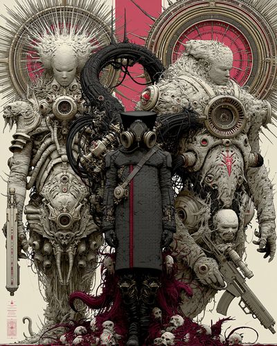 Surreal Cyberpunk Guardians Print. poster