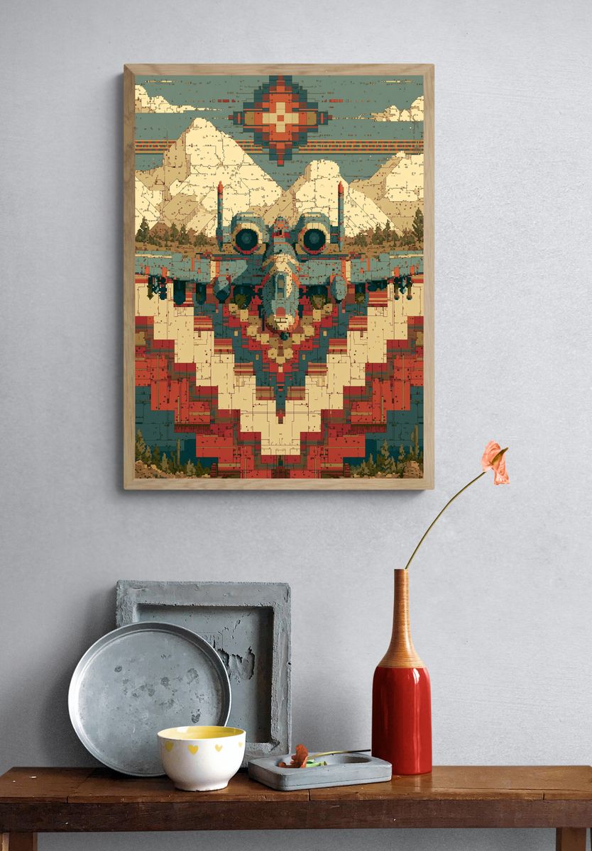 Pixel Totem Mountain Poster. — room view 3