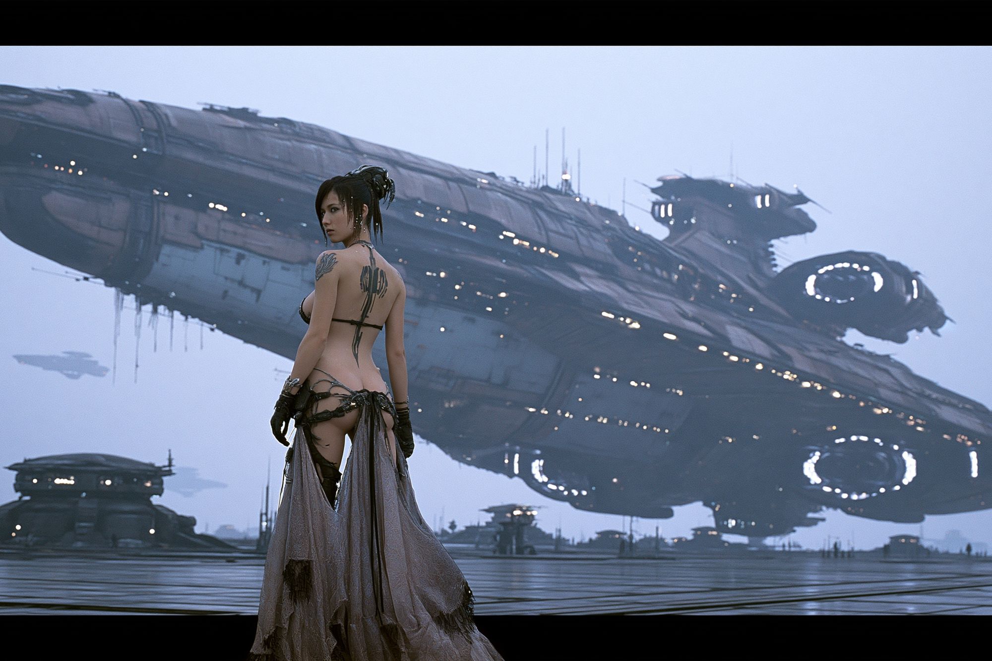 Sci-Fi Woman and Starship Poster. poster — illustration art