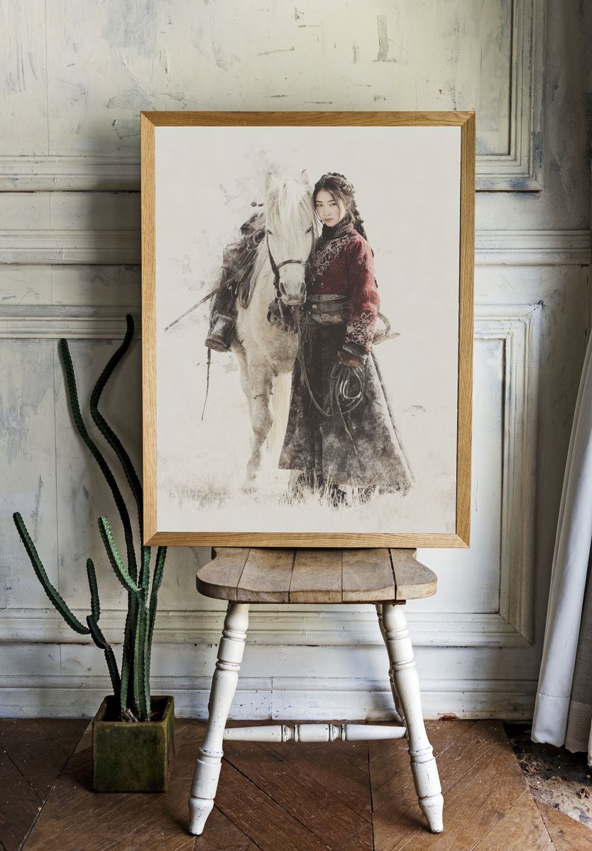Horse and Woman Watercolor Print. — room view 1