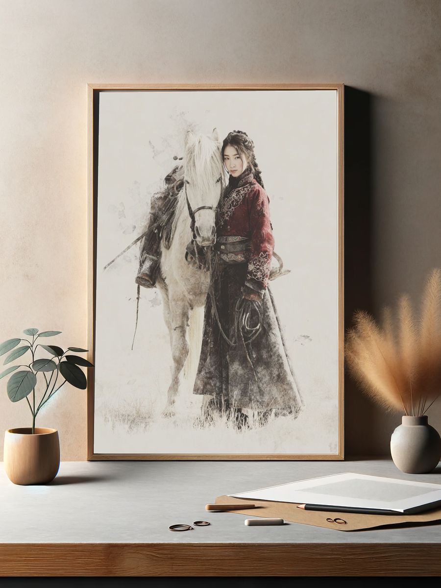 Horse and Woman Watercolor Print. — room view 2