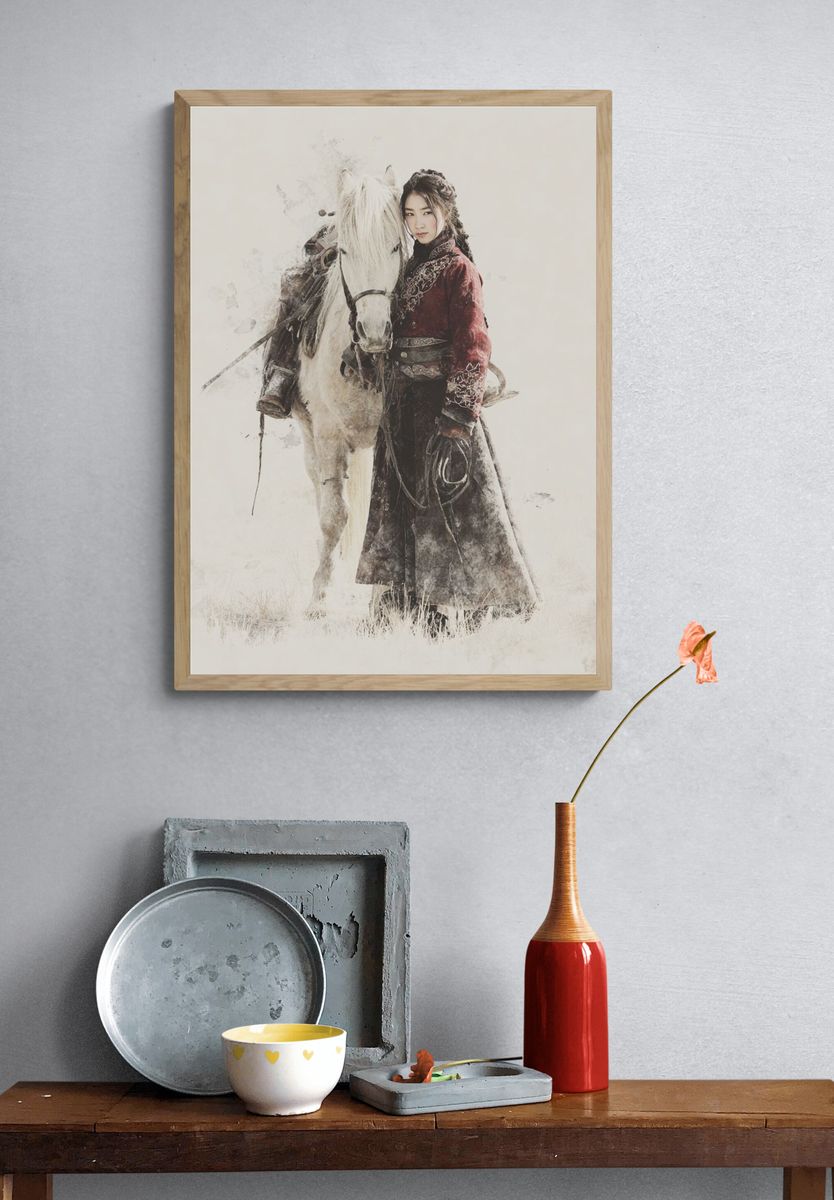 Horse and Woman Watercolor Print. — room view 3