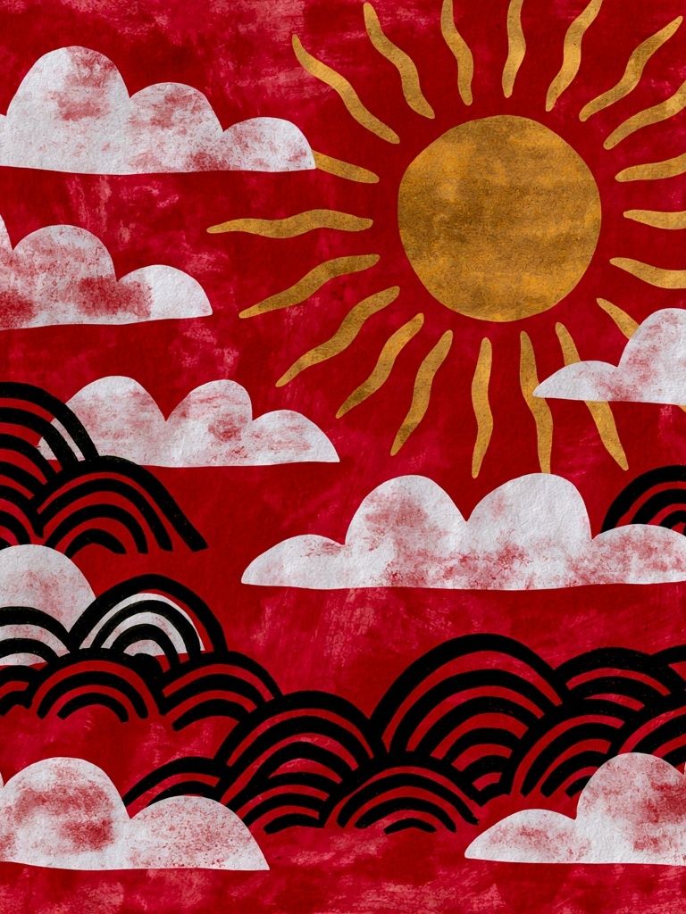 Red Sun and Clouds Illustration Poster. poster detail
