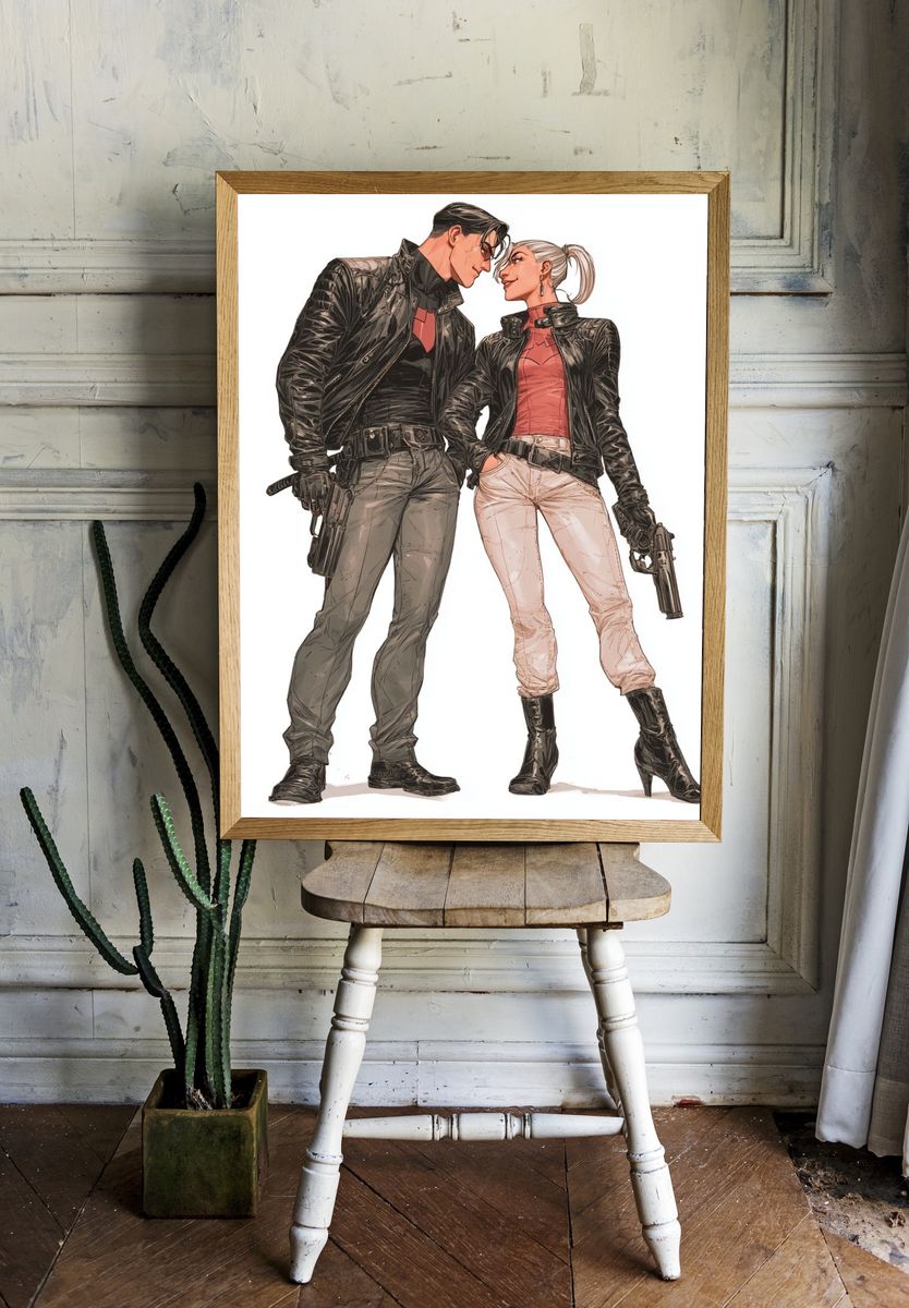 Action Couple Illustration Poster. — room view 1