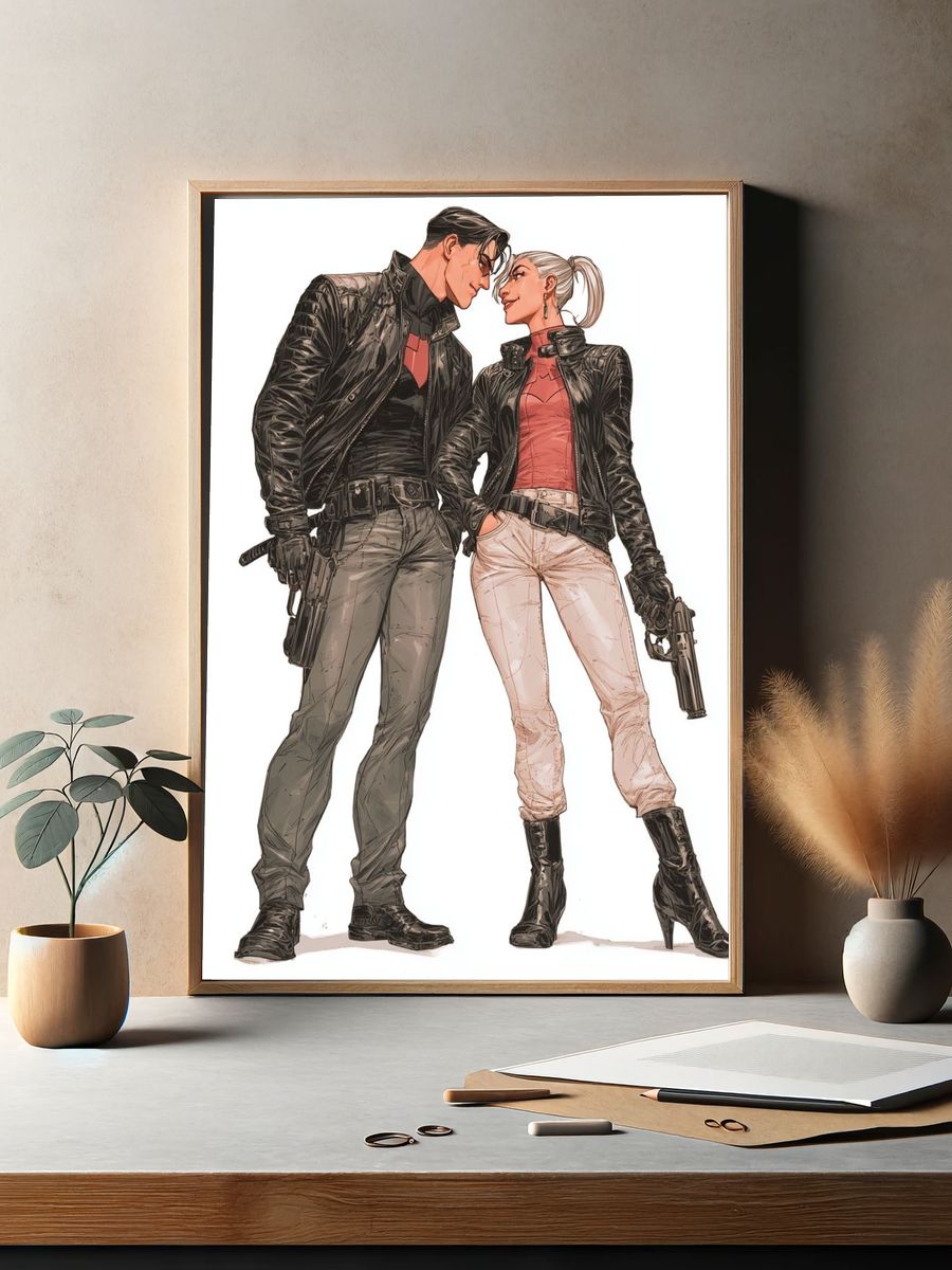 Action Couple Illustration Poster. — room view 2
