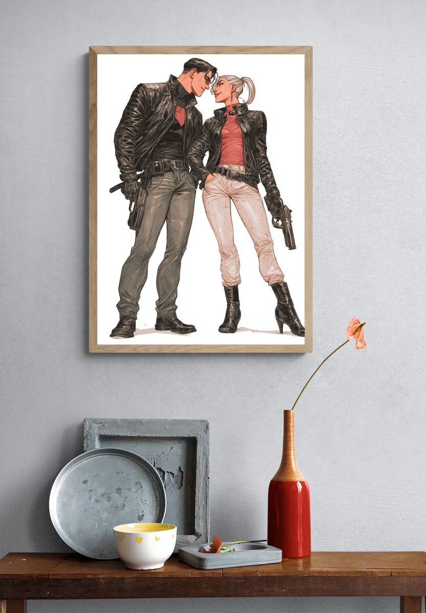 Action Couple Illustration Poster. — room view 3
