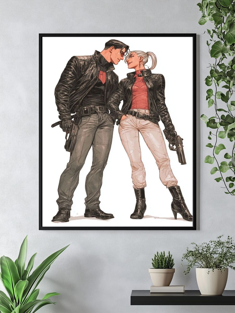 Action Couple Illustration Poster. — room view 4