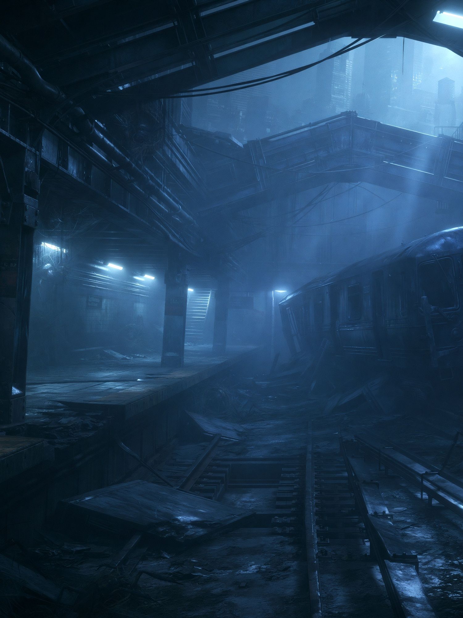 Abandoned Subway Station Sci-Fi Print. poster — illustration art