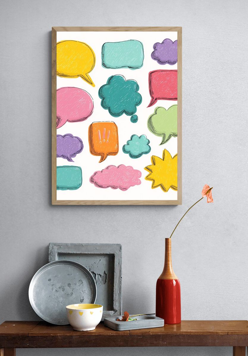 Colorful Speech Bubbles Illustration Poster. — room view 3