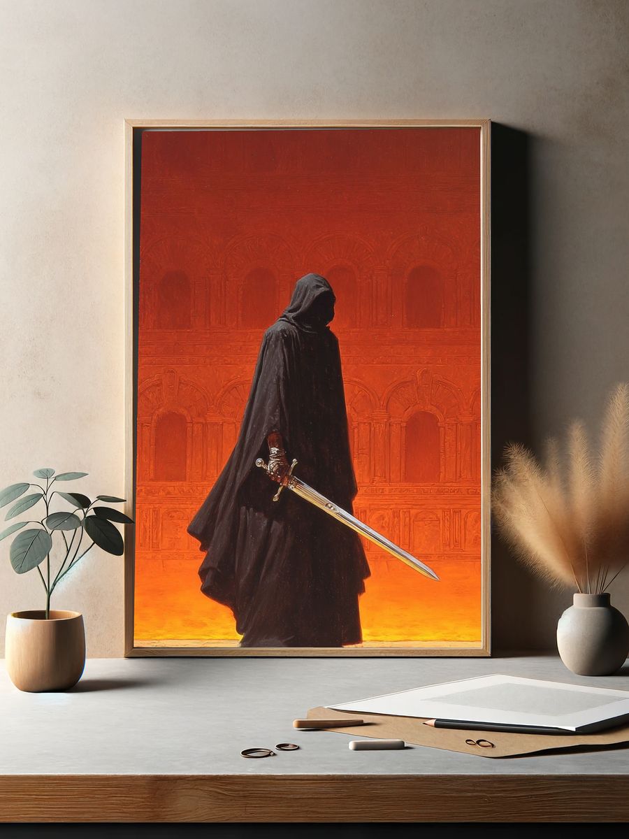 Dark Cloaked Warrior Illustration Poster. — room view 2