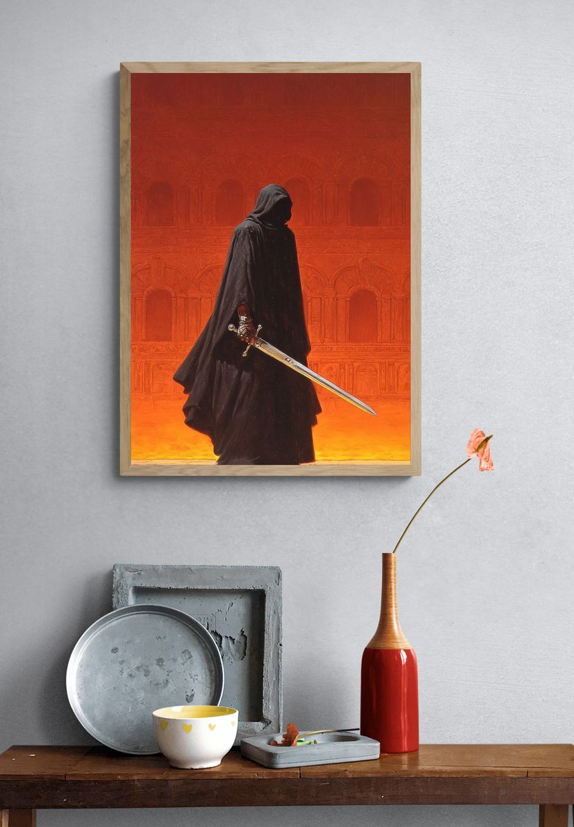 Dark Cloaked Warrior Illustration Poster. — room view 3
