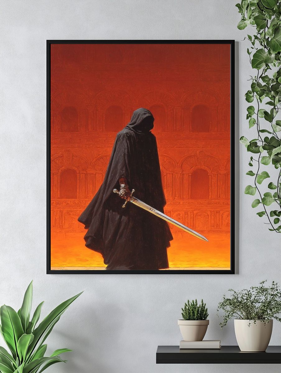 Dark Cloaked Warrior Illustration Poster. — room view 4