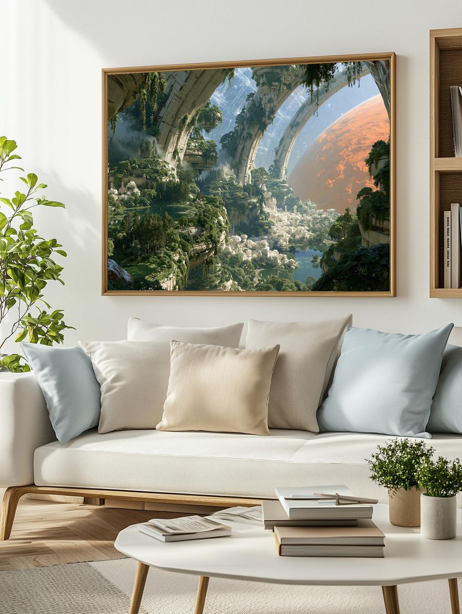 Floating Jungle Cityscape Sci-Fi Print. — room view 2