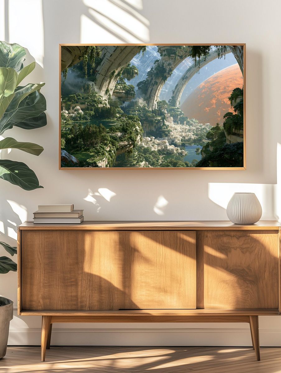 Floating Jungle Cityscape Sci-Fi Print. — room view 3
