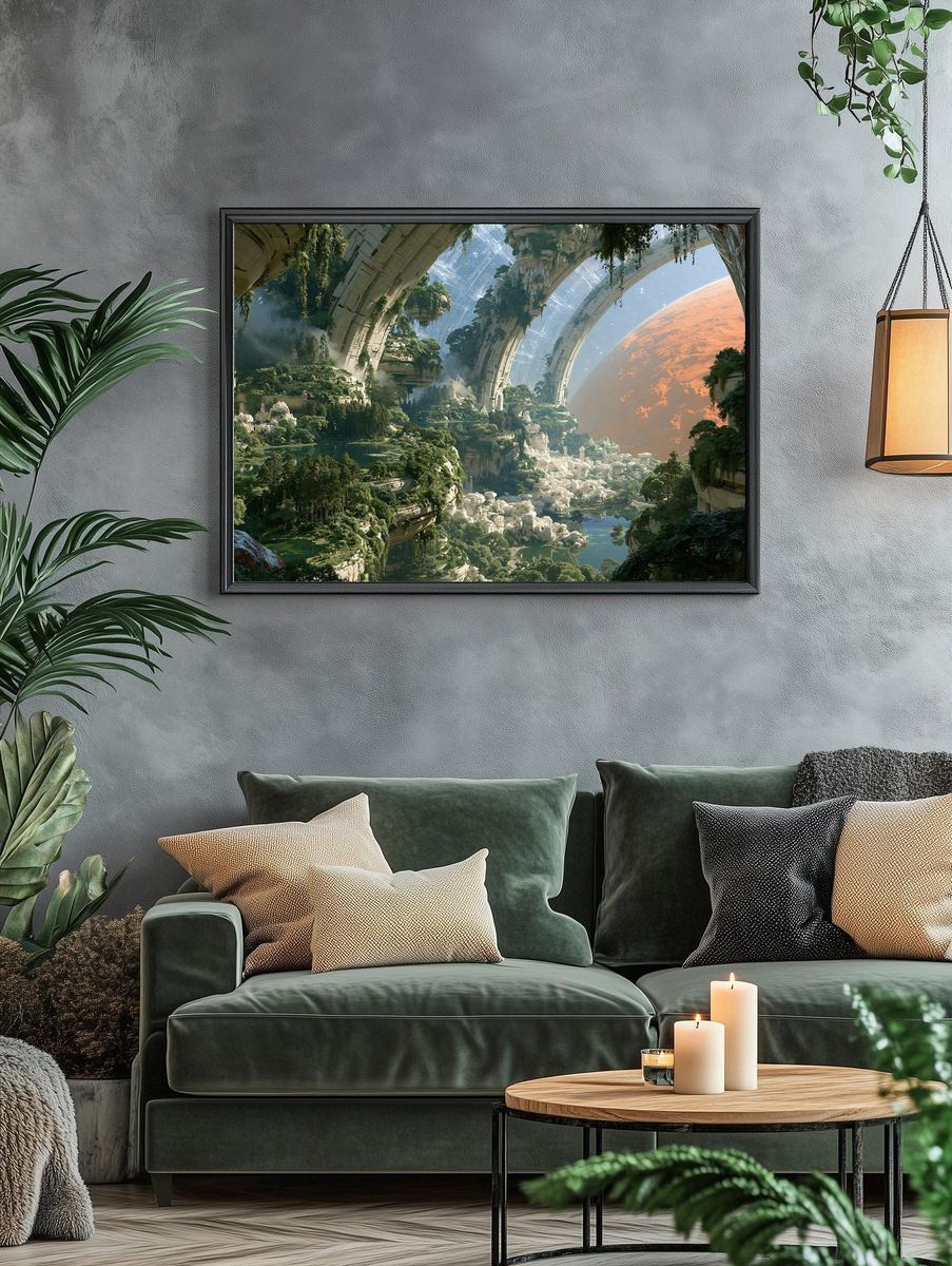 Floating Jungle Cityscape Sci-Fi Print. — room view 4