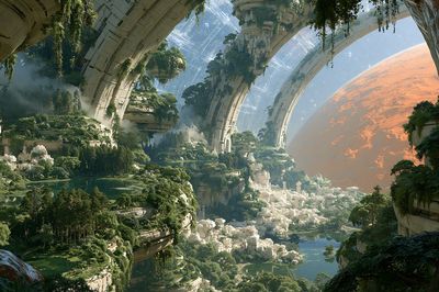 Floating Jungle Cityscape Sci-Fi Print. poster print