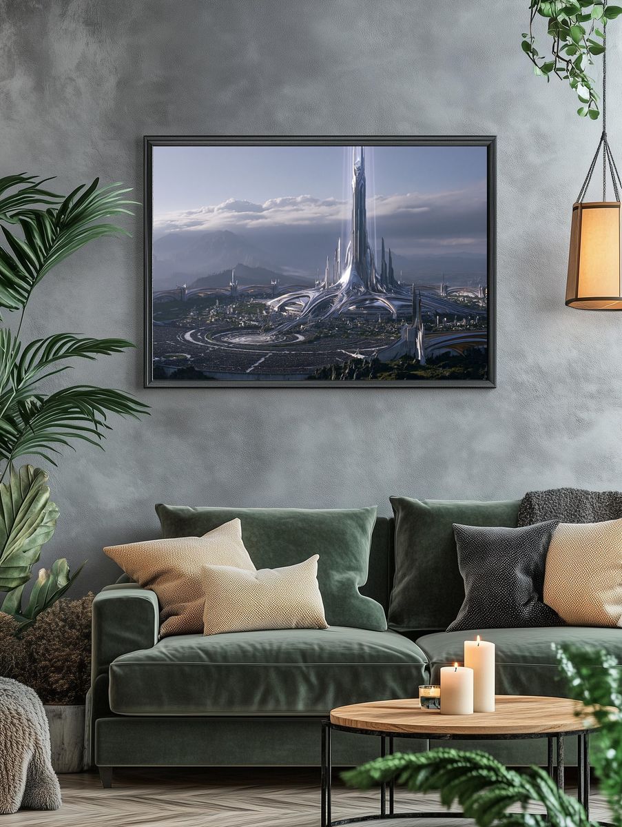 Futuristic Citadel Landscape Print. — room view 4
