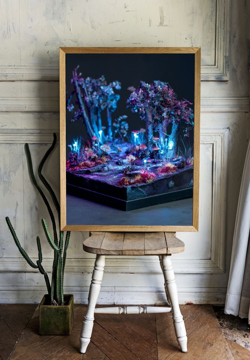 Neon Fantasy Forest Illustration Poster. — room view 1