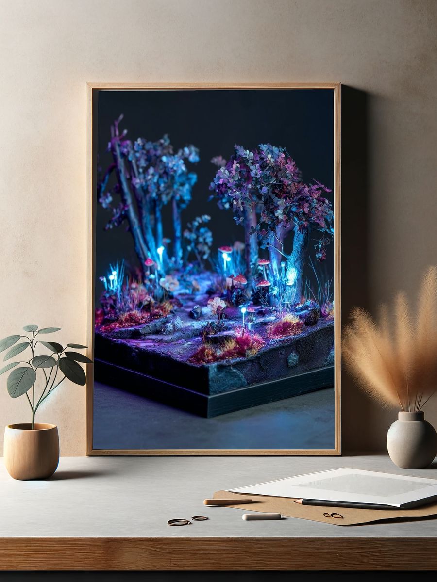 Neon Fantasy Forest Illustration Poster. — room view 2