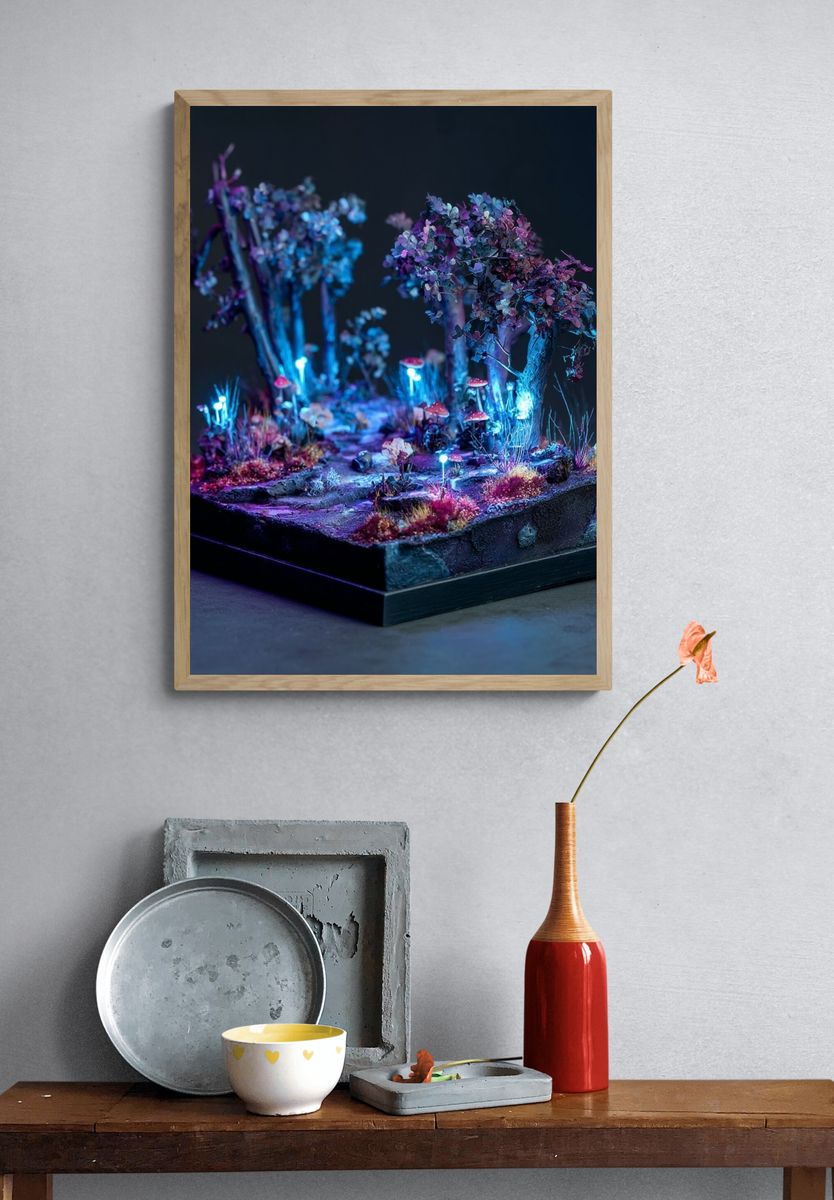 Neon Fantasy Forest Illustration Poster. — room view 3