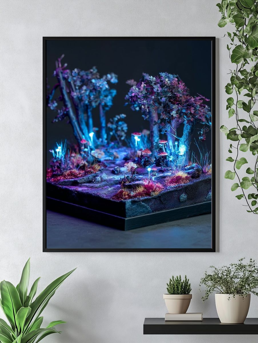 Neon Fantasy Forest Illustration Poster. — room view 4