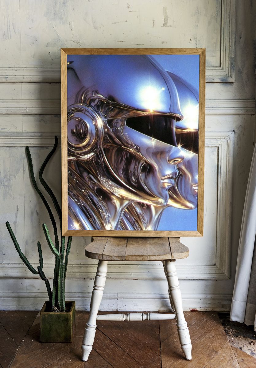 Chrome Futurist Helmet Poster. — room view 1