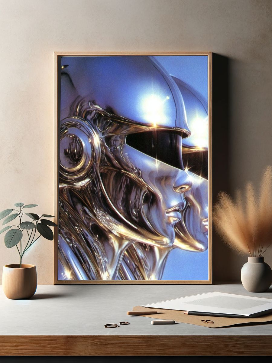 Chrome Futurist Helmet Poster. — room view 2